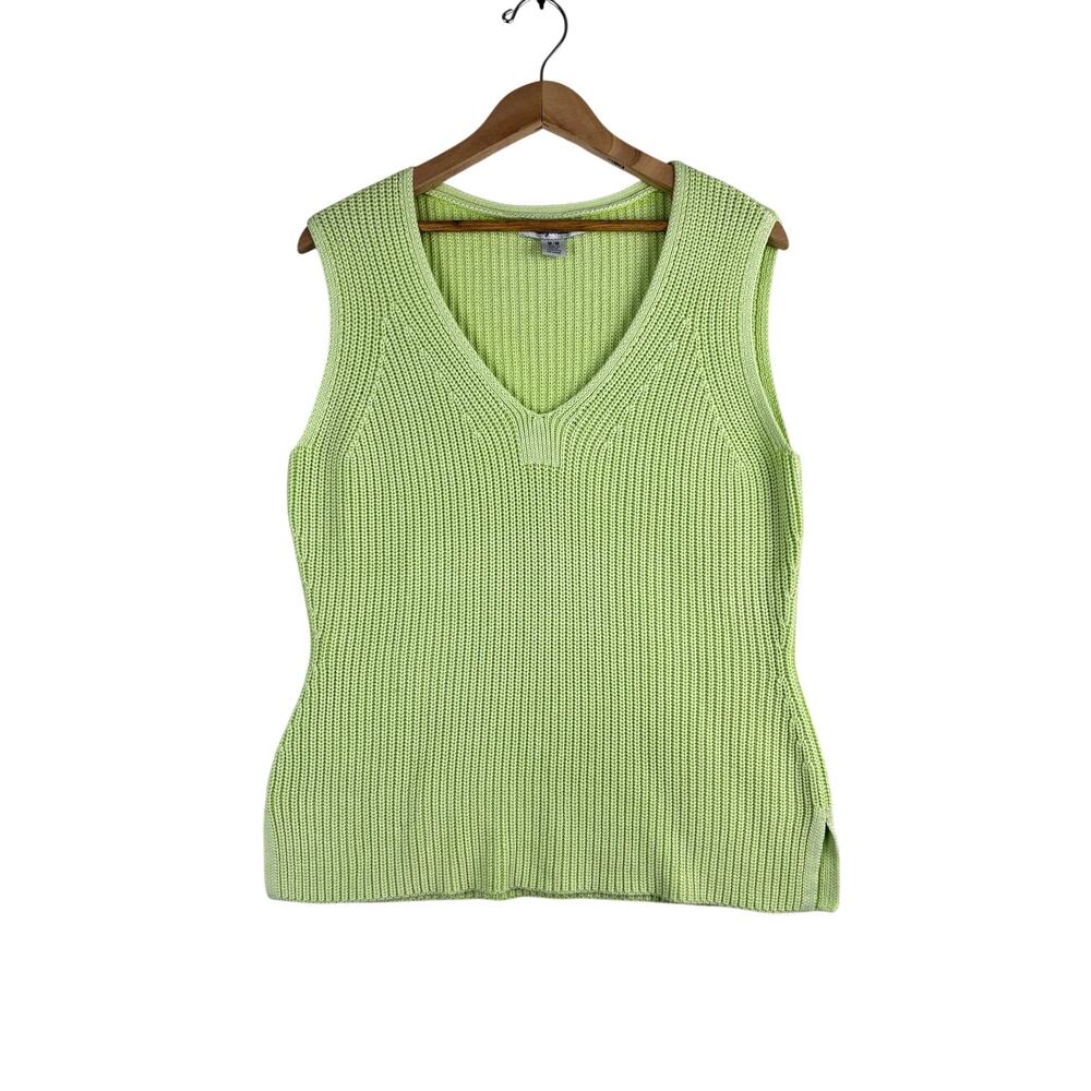 Tommy Bahama Lime Green Knit Sweater Tank Medium Pima Cotton Bamboo Blend Summer